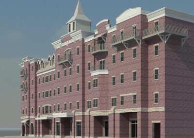 digital render of a 4 over 1 red brick