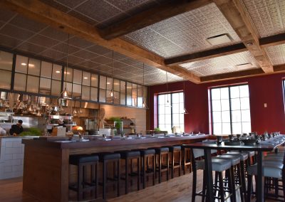 interior ceiling of ID restaurant with brushed tin