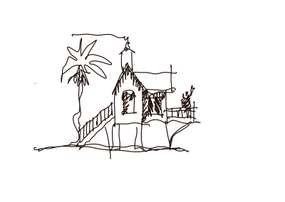 loose marker rendering of a tropical beach house
