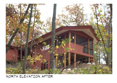 North elevation after our redesign in the woods