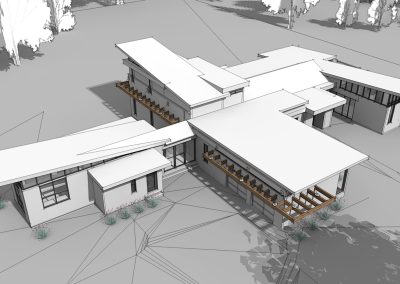 digital render of a modern large windowed lake home